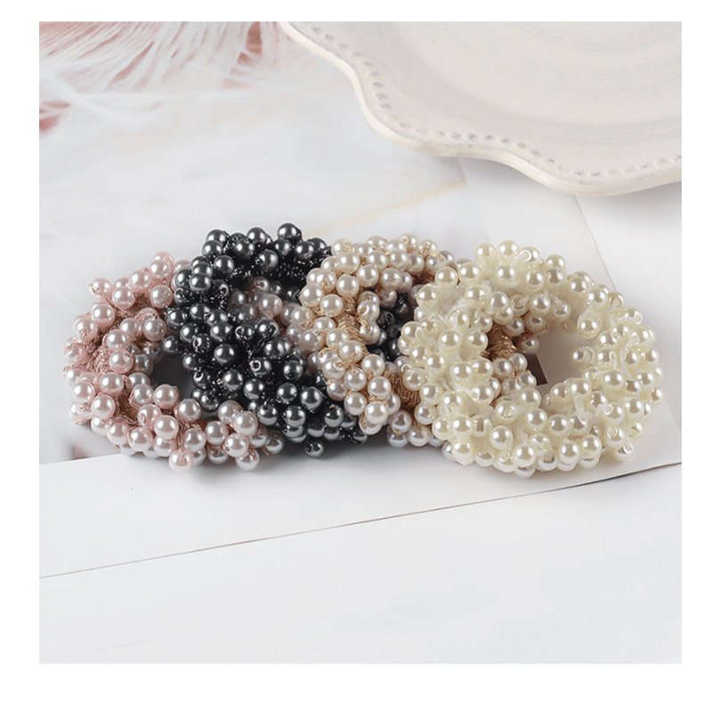 4pcs Faux Pearl Beaded Hair Tie Hair Rope Rhinestone Hair Ring