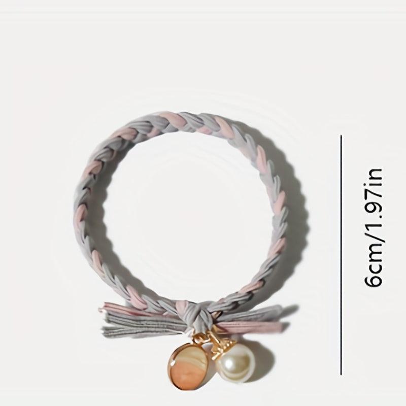 Faux Pearl Decor Hair Tie Braided Hair Ring Hair Rope High Elasticity