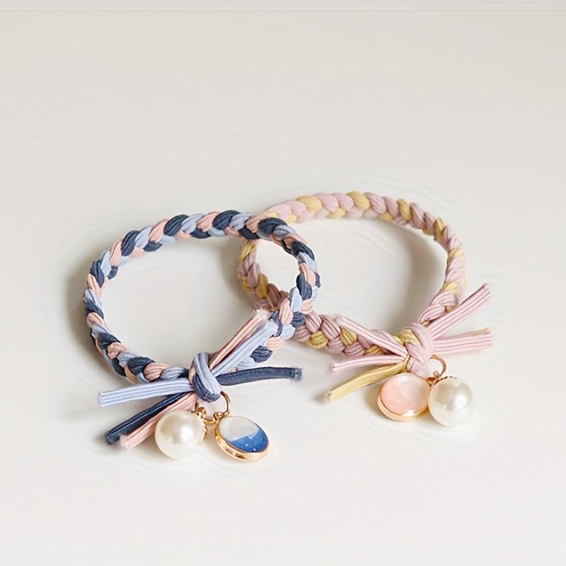 Faux Pearl Decor Hair Tie Braided Hair Ring Hair Rope High Elasticity