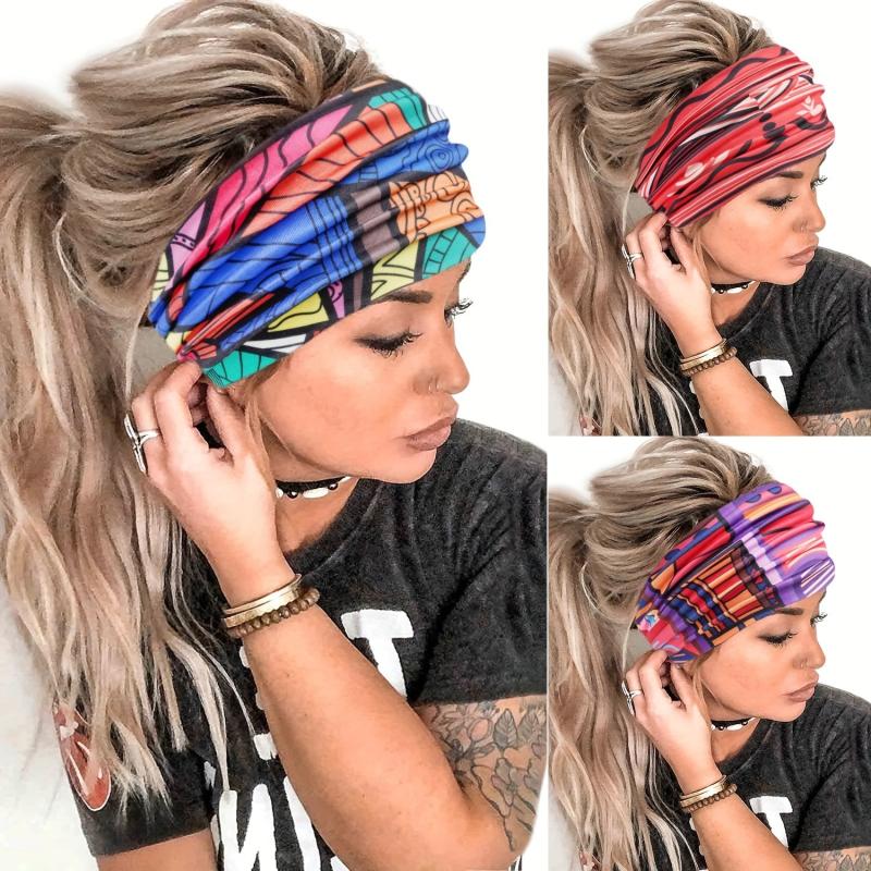 Vintage Wide Headband Boho Style Elastic Hair Band Knotted Bandana Hair Accessor
