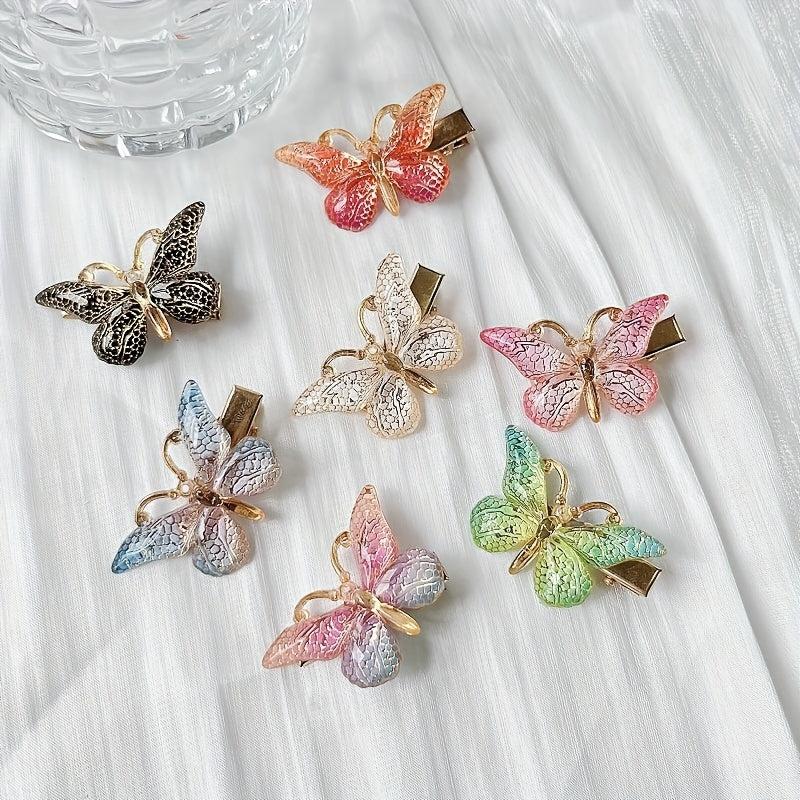 3pcs Gradient Butterfly Hair Clips Acrylic Side Clips Insect Headwear
