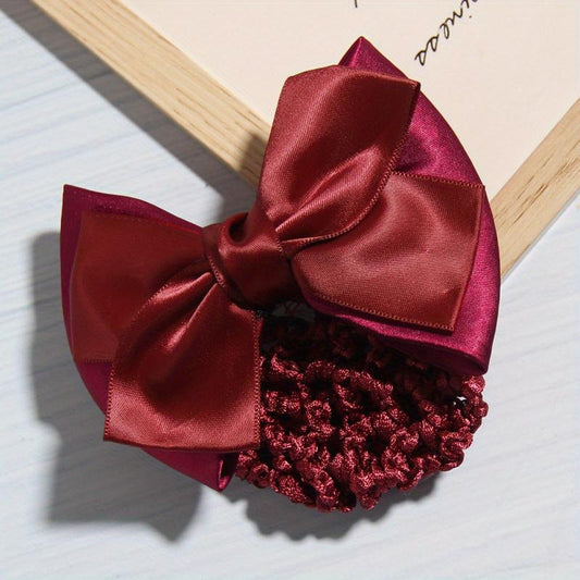 Bowknot Snood Barrette Back Head Hair Clip Bun Ponytail Vintage Hair Clip