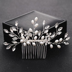Crystal Flower Bridal Hair Comb with Silver Accents