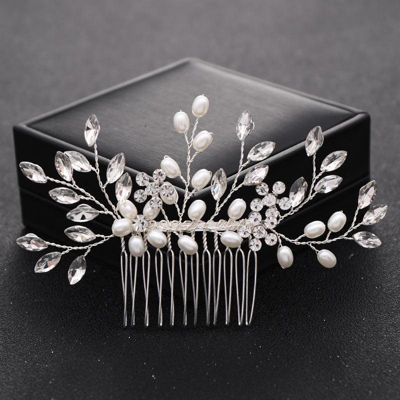 Crystal Flower Bridal Hair Comb with Silver Accents