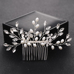 Crystal Flower Bridal Hair Comb with Silver Accents