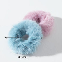 2pcs Pom Pom Hair Tie Fuzzy Scrunchies Faux Rabbit Fur Elastic Hair Bobbles