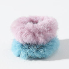 2pcs Pom Pom Hair Tie Fuzzy Scrunchies Faux Rabbit Fur Elastic Hair Bobbles