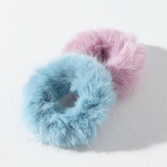 2pcs Pom Pom Hair Tie Fuzzy Scrunchies Faux Rabbit Fur Elastic Hair Bobbles