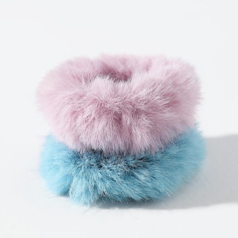 2pcs Pom Pom Hair Tie Fuzzy Scrunchies Faux Rabbit Fur Elastic Hair Bobbles