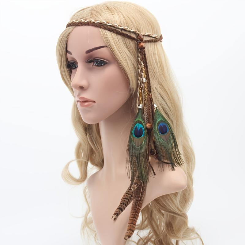 Indian Peacock Feather Headband Boho Hairband Headdress