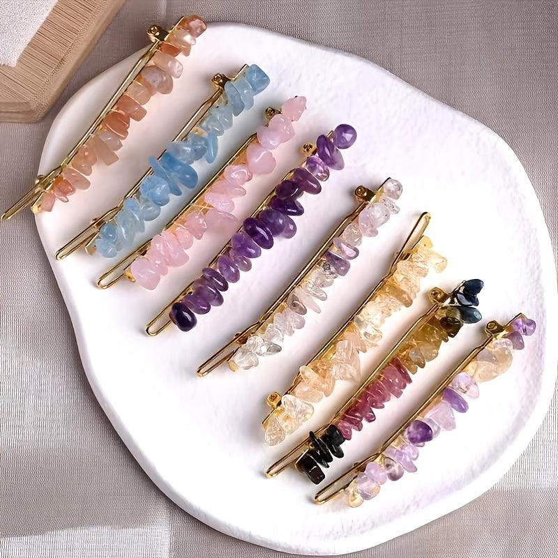 Natural Crystal Small Stone Hair Clip for Women