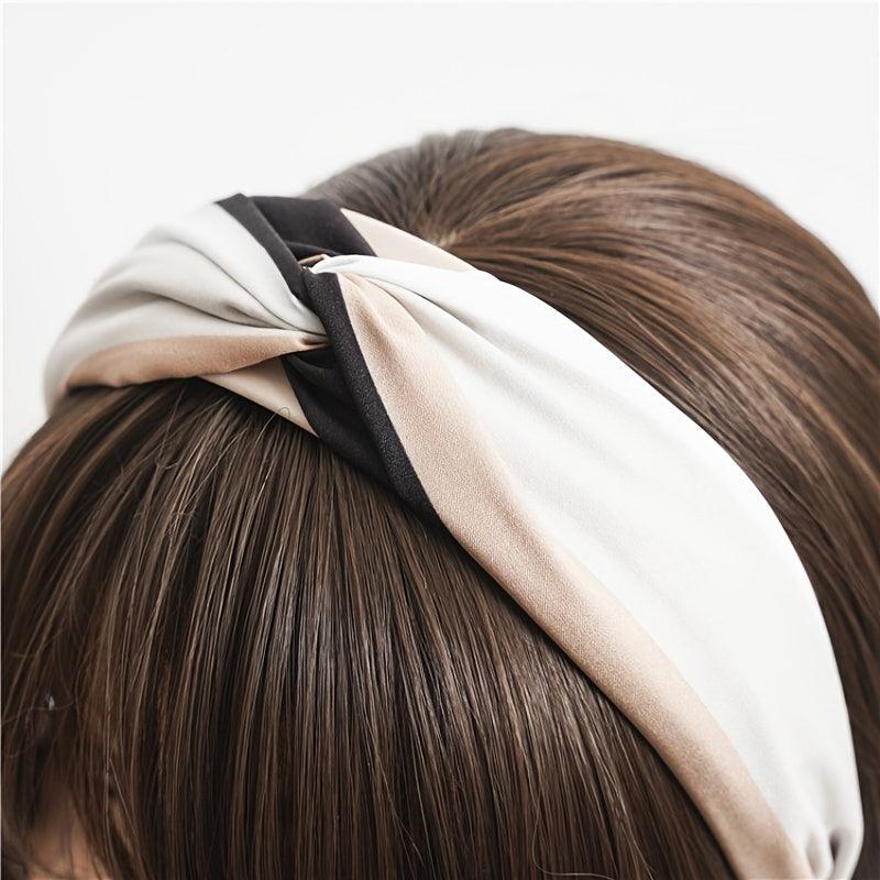 Block Fabric Knotted Hairband Retro Headband Hair Accessories
