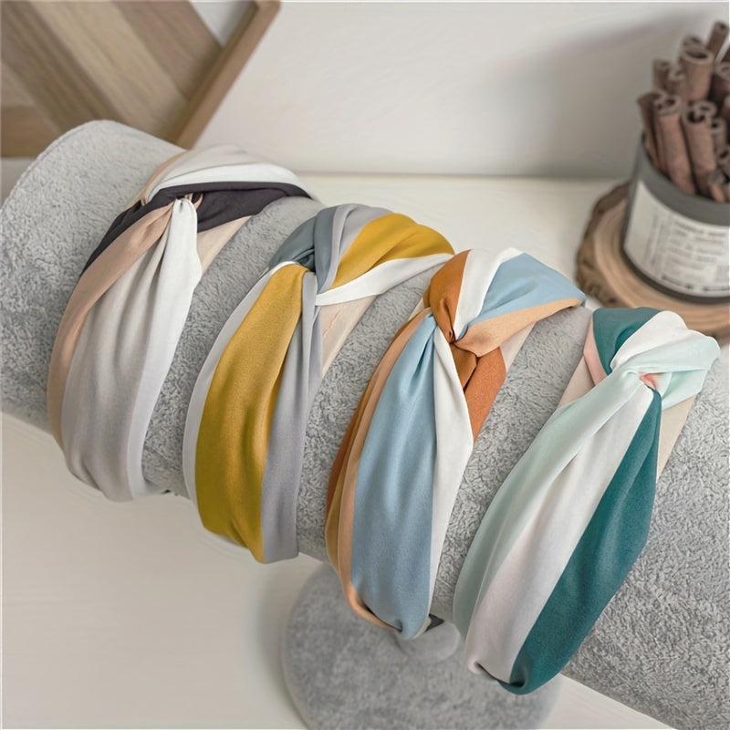 Block Fabric Knotted Hairband Retro Headband Hair Accessories