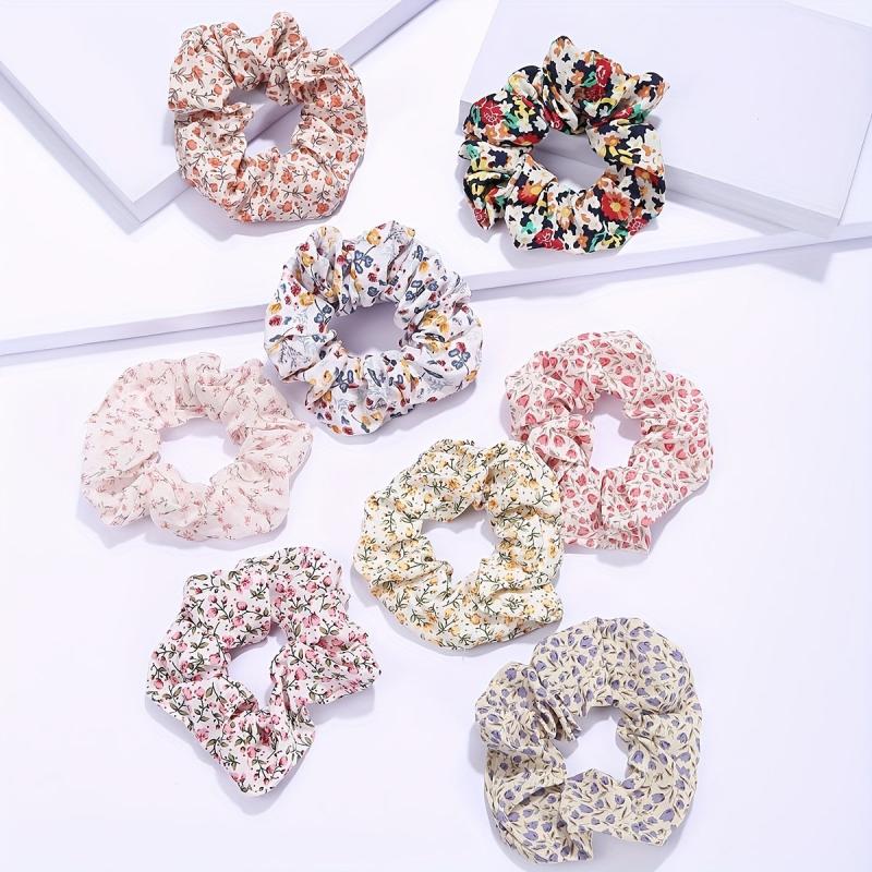 8pcs Floral Large Scrunchie Hair Rope Retro Flower Hair Accessories