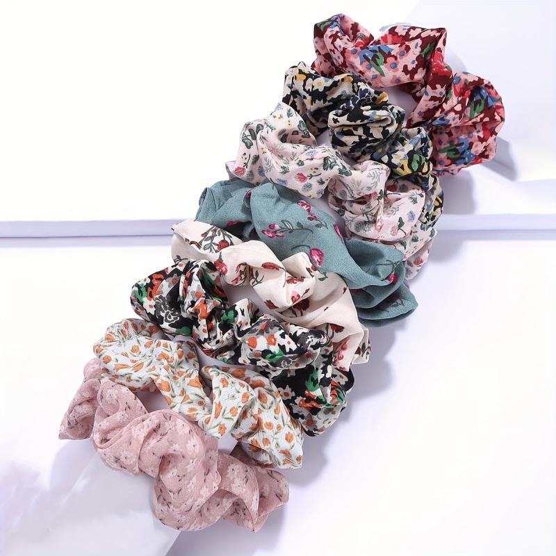 8pcs Floral Large Scrunchie Hair Rope Retro Flower Hair Accessories
