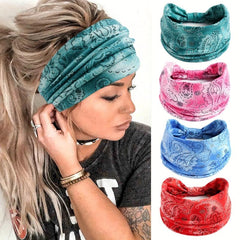 Boho Paisley Print Stretchy Headband Elastic Sports Sweatband