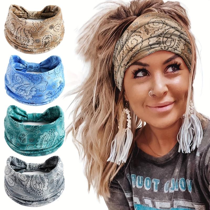 Boho Paisley Print Stretchy Headband Elastic Sports Sweatband