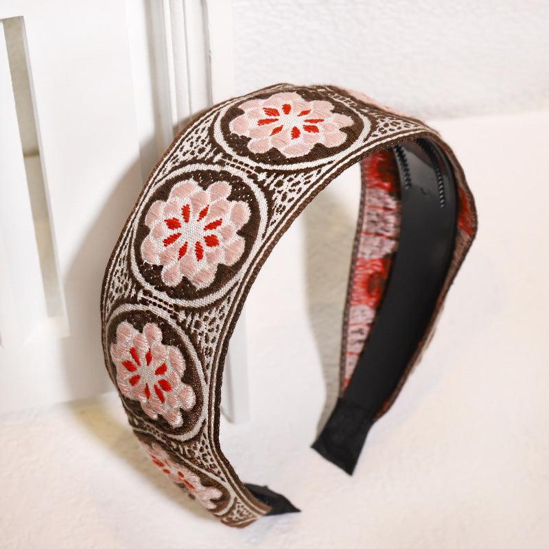 Boho Embroidery Headband Wide Hair Hoop