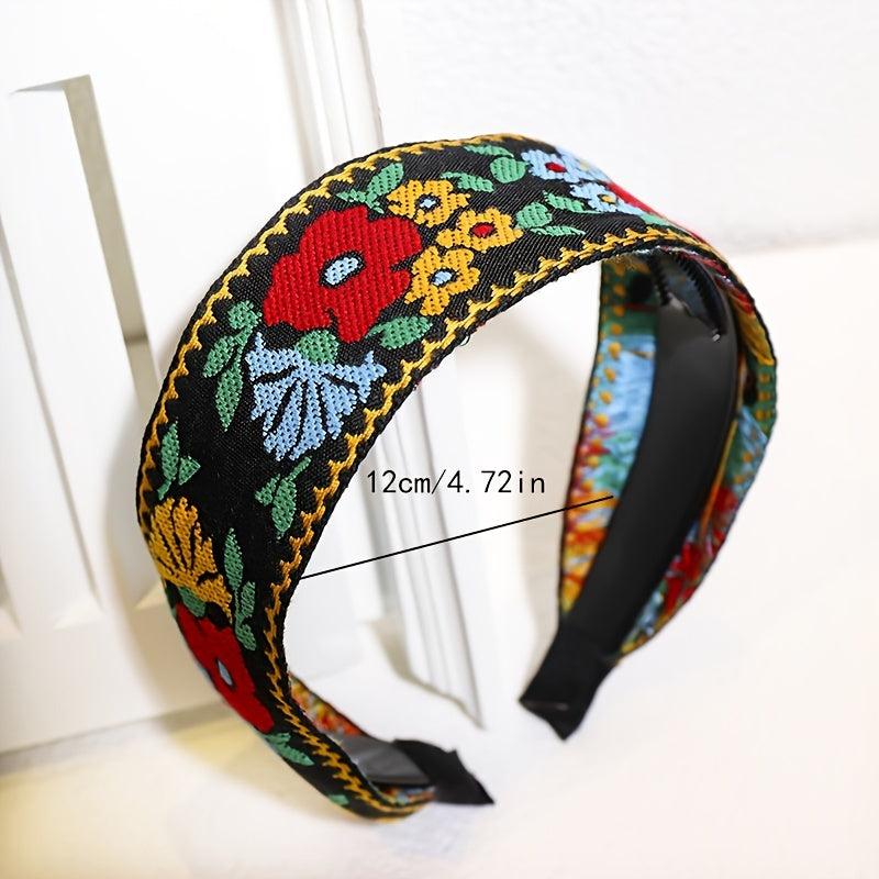 Boho Embroidery Headband Wide Hair Hoop