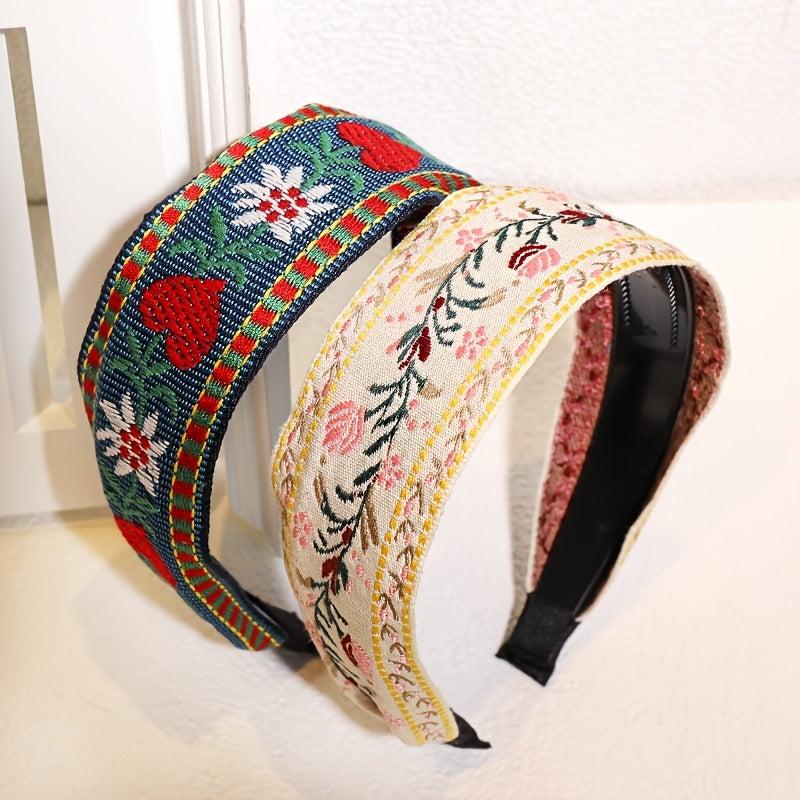 Boho Embroidery Headband Wide Hair Hoop