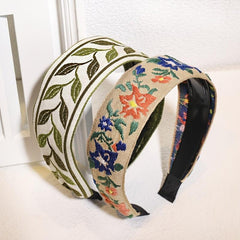 Boho Embroidery Headband Wide Hair Hoop