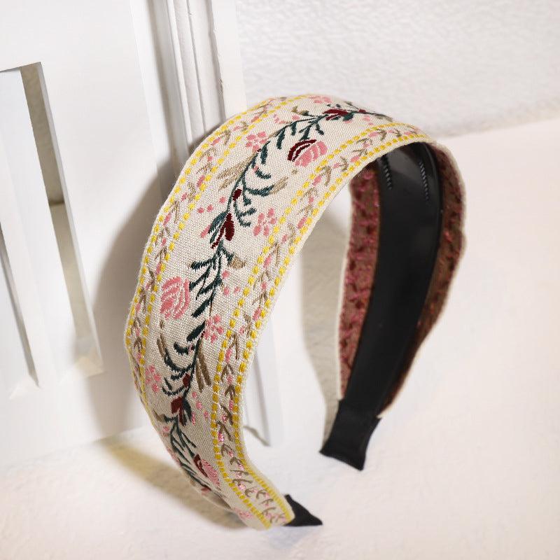 Boho Embroidery Headband Wide Hair Hoop