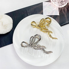 Silvery Golden Bow Knot Hair Claw Clip Strong Grip Hair Jaw Clip