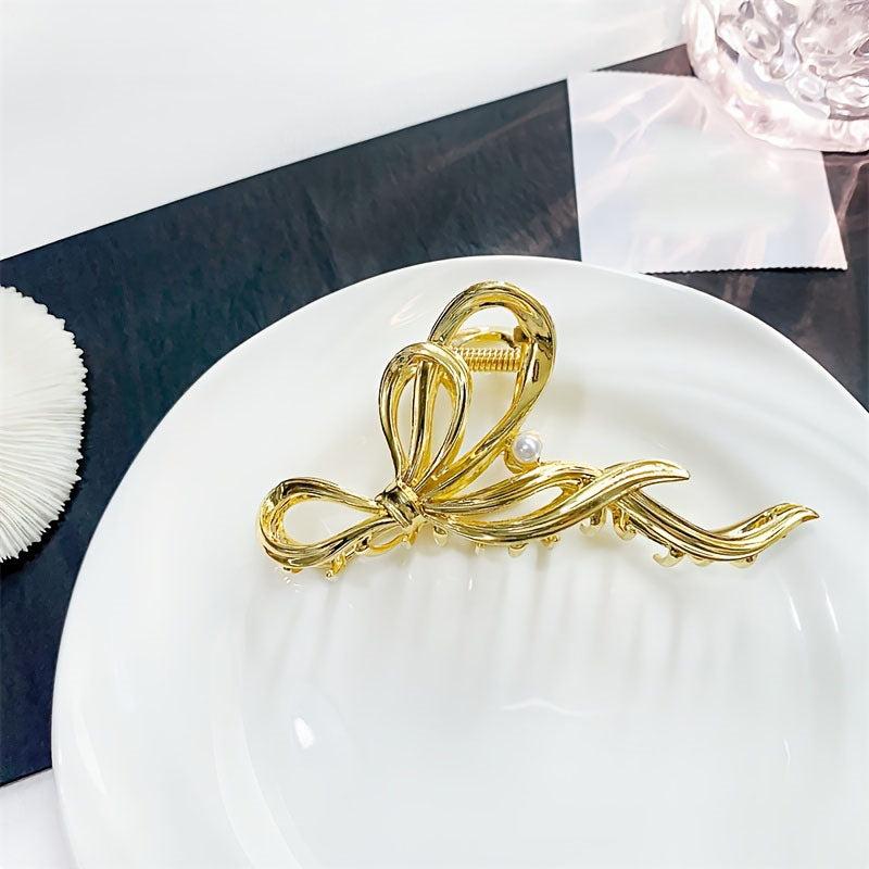 Silvery Golden Bow Knot Hair Claw Clip Strong Grip Hair Jaw Clip