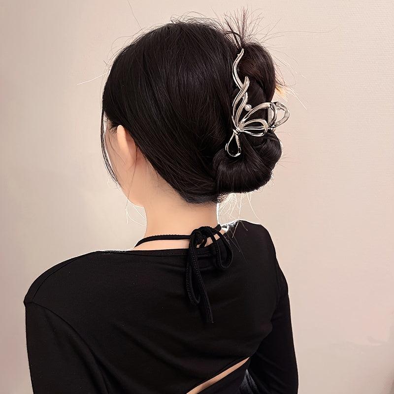 Silvery Golden Bow Knot Hair Claw Clip Strong Grip Hair Jaw Clip