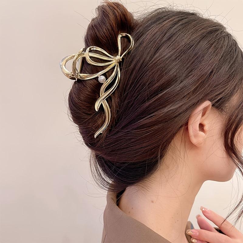 Silvery Golden Bow Knot Hair Claw Clip Strong Grip Hair Jaw Clip