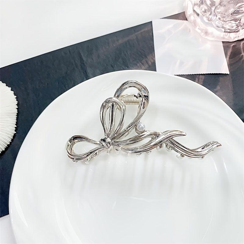 Silvery Golden Bow Knot Hair Claw Clip Strong Grip Hair Jaw Clip