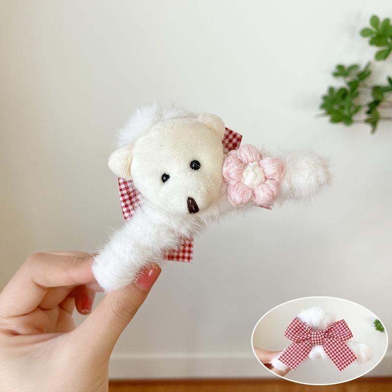 2pcs Plush Bear Hair Claw Clip Winter Headwear Hair Accessories