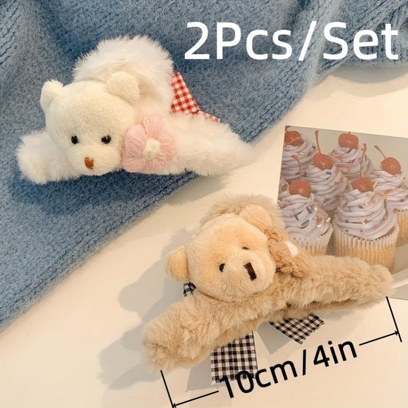 2pcs Plush Bear Hair Claw Clip Winter Headwear Hair Accessories