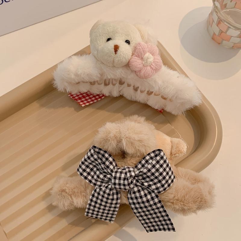 2pcs Plush Bear Hair Claw Clip Winter Headwear Hair Accessories