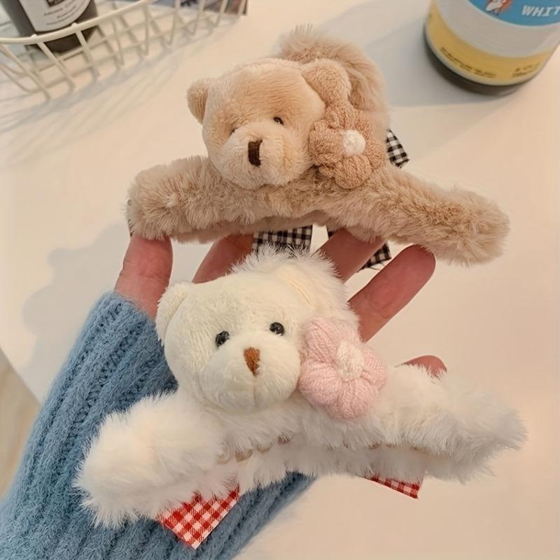 2pcs Plush Bear Hair Claw Clip Winter Headwear Hair Accessories