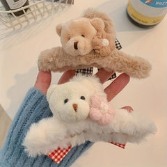 2pcs Plush Bear Hair Claw Clip Winter Headwear Hair Accessories