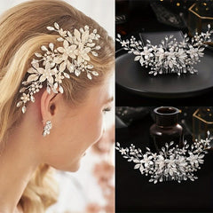 Crystal Silver Pearl Bridal Comb Floral Wedding Rhinestone Pearl Comb