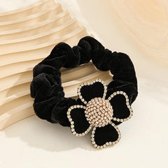 Rhinestone Flower Velvet Scrunchie Hair Tie Party Prom Accessory