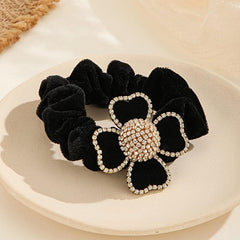 Rhinestone Flower Velvet Scrunchie Hair Tie Party Prom Accessory