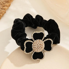Rhinestone Flower Velvet Scrunchie Hair Tie Party Prom Accessory