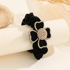 Rhinestone Flower Velvet Scrunchie Hair Tie Party Prom Accessory