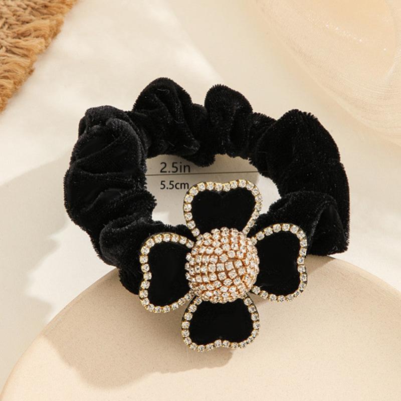 Rhinestone Flower Velvet Scrunchie Hair Tie Party Prom Accessory