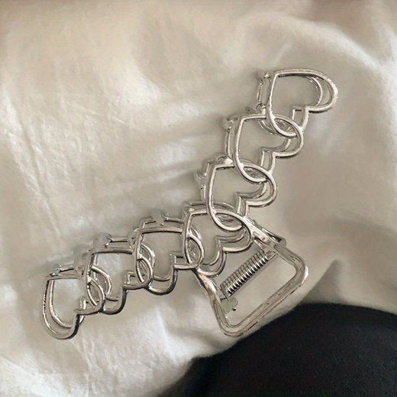 Heart Hair Claw Clip Silvery Non Slip Strong Hold Grip Hair Jaw Clip