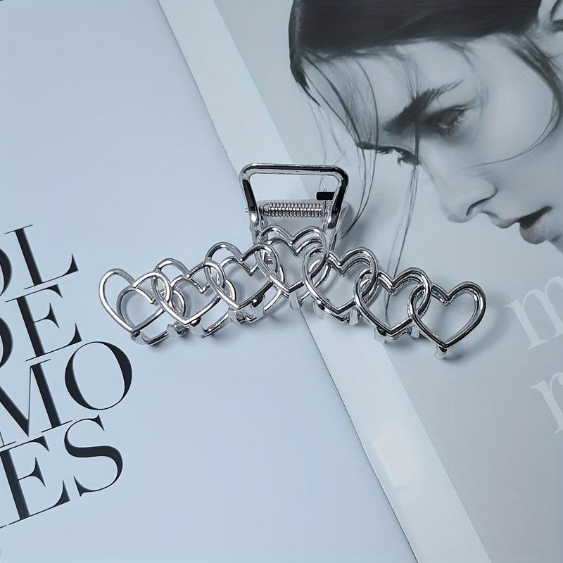 Heart Hair Claw Clip Silvery Non Slip Strong Hold Grip Hair Jaw Clip