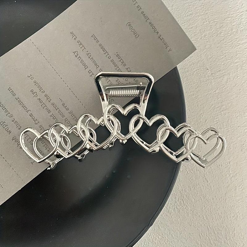 Heart Hair Claw Clip Silvery Non Slip Strong Hold Grip Hair Jaw Clip