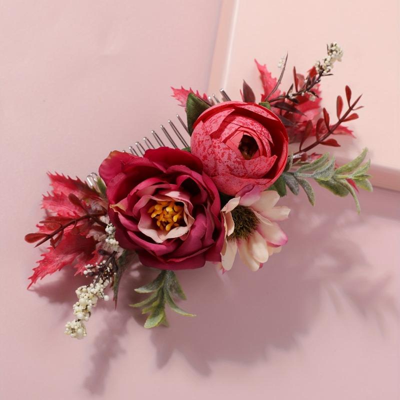 Rose Flower Metal Hair Comb for Summer Beach Vacation