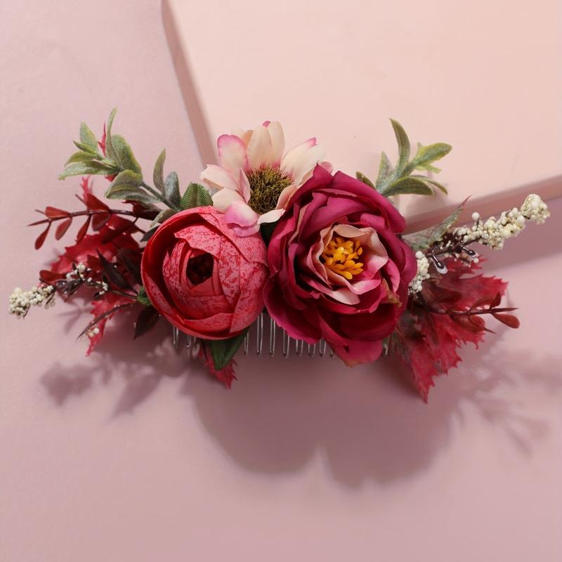 Rose Flower Metal Hair Comb for Summer Beach Vacation