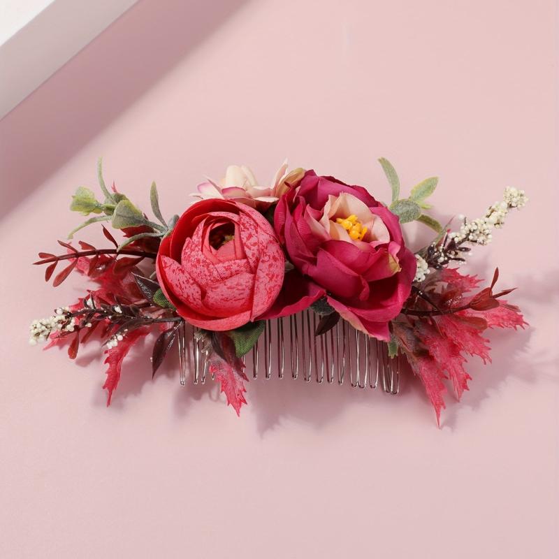 Rose Flower Metal Hair Comb for Summer Beach Vacation