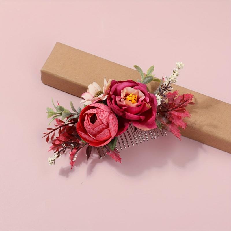 Rose Flower Metal Hair Comb for Summer Beach Vacation