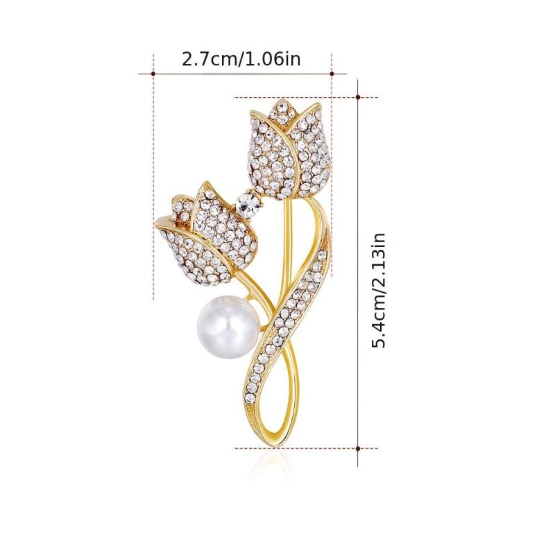 Crystal Tulip Flower Brooch Pin For Women Girls Clothing Decor